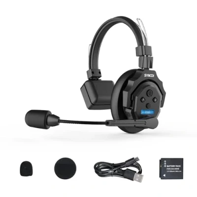 Immagine di SYNCO Xtalk Cuffie Wireless Full Duplex X1, 2.4G Sistema Interfoniche Comunicazione per Team Cancellazione del Rumore con 1 Cuffia