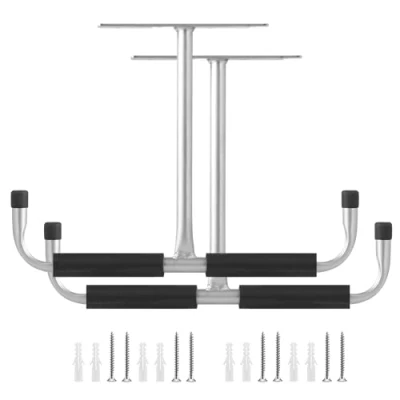 Immagine di Navaris Set 2 Ganci Parete Garage a Forma di T Gancio Bici Muro Porta Biciclette Sospesi Appendi Sci Soffitto Portabici da Appendere 42,5 x 30,5 3 cm Max 40 kg