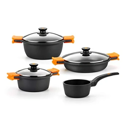Immagine di BRA Efficient Batteria da Cucina Adatta per Ogni Tipo di fornelli Compresa induzione, Alluminio pressofuso con Antiaderente, Nero, 4 pezzi [Esclusiva Amazon]