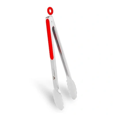 Immagine di WINPOST Pinze da cucina in acciaio inox, 34 cm, manico antiscivolo resistente al calore, ideale per cucinare, insalata, grigliare e barbecue (34 rosso)