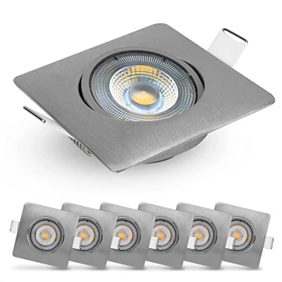 Immagine di EMOS Exclusive Faretti LED da Incasso per Cartongesso 5W / 450 Lumen 3000k Luce Bianco caldo Set di 6 pezzi Spot Orientabili a 50, quadrato e Ultra Piatti in Argento