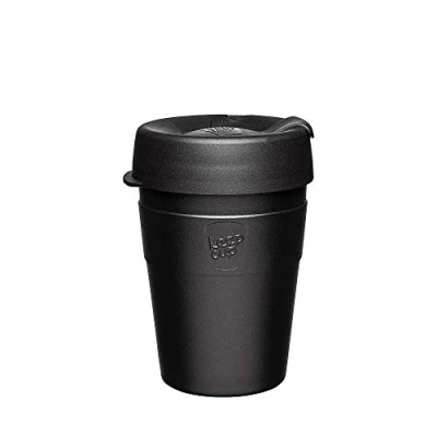 Immagine di KeepCup Thermos Tazza da caffè in acciaio inox isolata sottovuoto, riutilizzabile, con coperchio a prova di spruzzi, 340 ml, colore: nero