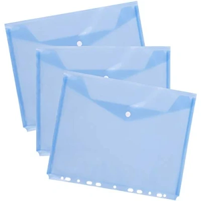 Immagine di D.RECT Cartellina portadocumenti con bottone a pressione e foratura europea, formato A4, 10 pezzi, colore: Blu trasparente