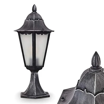 Immagine di lampada da esterno Lignac Frost, con base in stile antico, fusione di alluminio nero/argento, lastre vetro, luce percorso 74 cm, giardino retrò, E27, IP44, senza lampadina
