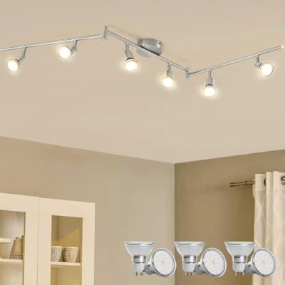Immagine di Bojim Faretti LED da Soffitto Orientabili, Plafoniera con 6 Faretti, Lampadario per Cucina, Soggiorno, Lampada Soffitto, Include Lampadine GU10 (6W, 550lm, 2700K Bianco Caldo)