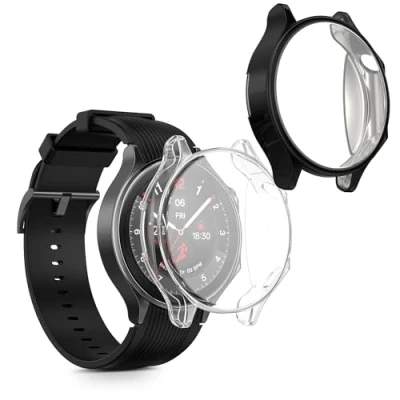 Immagine di kwmobile Set 2X Custodia Smartwatch Compatibile con OnePlus Watch 2 / Oppo X Cover Case Silicone Protezione Orologio Fitness Trasparente/Nero
