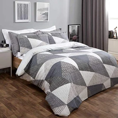 Immagine di Dreamscene set copripiumino geometrico con federa, di biancheria da letto ruvido in stile scandinavo, colore: grigio, carbone, singolo