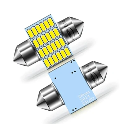 Immagine di Ruiandsion lampadine a LED forma di festone, 28 mm, DC 12 V 3014, 24 SMD, 6000 K, per interni auto, cupola e mappe, confezione da 2