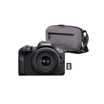 Immagine di Canon EOS R100 + RF S 18 45mm F4.5 6.3 IS STM Lens Borsa 64GB SD card (24.1MP APS C Mirrorless Camera, Dual Pixel CMOS AF, 4K Video, Wi Fi &amp; Bluetooth)