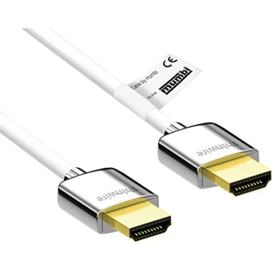 Immagine di mumbi 3.00m Ultrathin Cavo HDMI 2.0 ad Alta velocità con Ethernet (Ultra HD, 4K, 3D, 2160p a 60Hz, HDR, HLG) Placche in Lega di Metallo, Placcato Oro 24k, Bianco