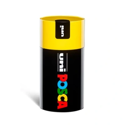 Immagine di Posca Uniposca Set Completo con 18 Pennarelli Acrilici Assortiti, Punta Media 2,5 mm Colori per Bambini e Artisti Uni Validi come Tessuti, Legno Altro, in Box Regalo Giallo