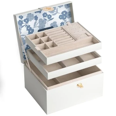 Immagine di AdelDream portagioie con bottoni regalo di compleanno e festa per donne figlie amici bianco