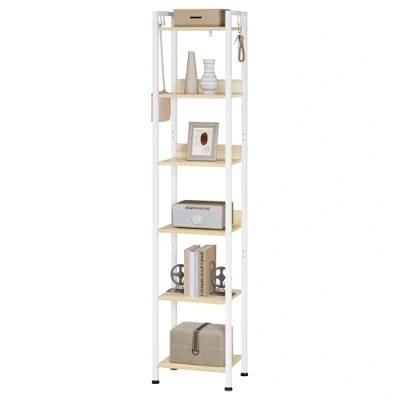 Immagine di WOLTU Libreria a 6 Ripiani, Scaffale con 4 Ganci Industriale, Scala in MDF e Metallo per Soggiorno, Cucina, Studio, Ufficio,Bianco,40x30x187cm RGB931hov