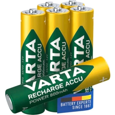 Immagine di Varta Batteria Ricaricabile AAA MiniStilo, 800 mAh, Confezione da 6 Pezzi, Pre caricate, Pronte all&#039;Uso