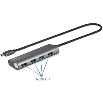 Immagine di Renkforce 4 Porte USB 3.1 Gen 1 Hub Contenitore in alluminio Argento