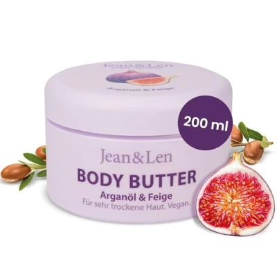 Immagine di Jean &amp; Len Butter per il corpo, olio di argan e fico, nutre intensamente la pelle secca molto secca, pH hautideal, con profumo fichi, burro senza parabeni siliconi, 200 ml