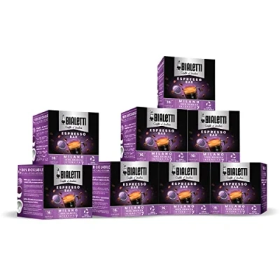 Immagine di Bialetti Caffè d&#039;Italia, Multipack 128 Capsule, 8 Box da 16 Milano, Intensità 7, Compatibili con Macchine sistema chiuso, 100% Alluminio