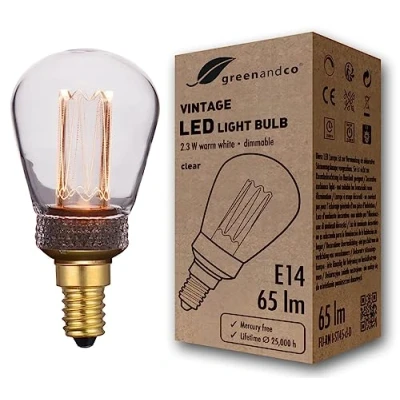 Immagine di greenandco® lampadina a LED dimmerabile di design vintage in stile retrò E14 ST45 2,3W 65lm 1800K 320 230V, claro, nessun sfarfallio