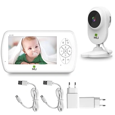 Immagine di m MU Baby Monitor Video e Audio, Telecamera Bambini Schermo 4,3 1080P Alta Risoluzione, Funzione VOX Visione Notturna Monitoraggio di temperatura, 6 Ninne Nanne per Bambini. Videocamera Senza Fili