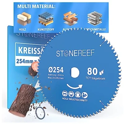 Immagine di STONE REEF Lama per sega circolare 254x30 cm, con adattatore su foro da 20 mm, compatibile a immersione e di Bosch, ideale legno, metallo alluminio