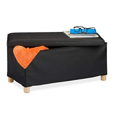 Immagine di Relaxdays Pana Panca Con Contenitore, In Finta Pelle, Imbottita, Corridoio, Camera Da Letto, Hxlxp: 35 x 76 37 cm, Nera, Legno, Gommapiuma, Nero, 1 Pz