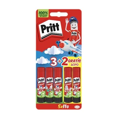 Immagine di Pritt colla stick 5 x 11g, per bambini sicura e affidabile, lavoretti fai da te, con una tenuta forte uso scuola ufficio, 11g