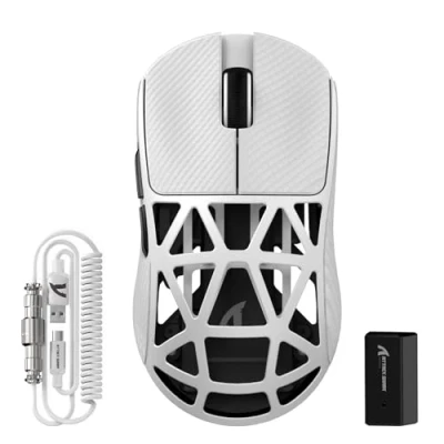 Immagine di ATTACK SHARK R2PRO 45g SUPERLIGHT Gaming Mouse in Lega di Magnesio, PixArt PAW3950, 42000DPI, Wireless 8000Hz Tasso Polling, G502 da Gioco, 2.4G/BT/Cablato, con Cavo a Spirale, PC/Mac, Bianco