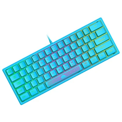 Immagine di Tastiera da Gioco Portatile Cablata al 60%, Retroilluminata 7 RGB, Layout QWERTY a Membrana con Sensazione Meccanica 19 Tasti Anti ghosting Mini Compact 62 Tasti, per PC Mac/Blu