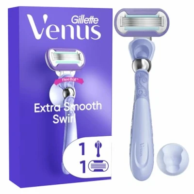 Immagine di Gillette Venus Extra Smooth Swirl Rasoio da donna, 1 manico + ricarica di lame, girevole riutilizzabile e supporto per doccia