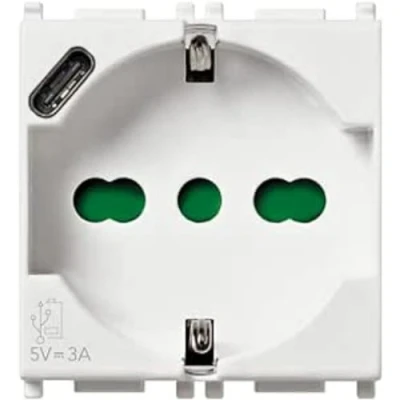 Immagine di Vimar 14210 Plana Presa 2 Moduli SICURY 2P+T 16 A 250 V Universale Standard Italiano P40 e Uscita USB Tipo C 5V 3 per la Ricarica Rapida, Bianco