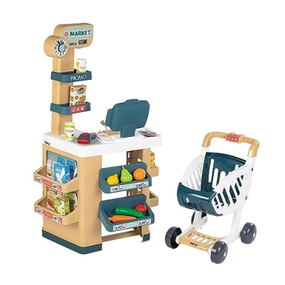 Immagine di Smoby Market con Carrello, 7600350238, +3 Anni, Cassa Lettore Codici a Barre, 34 Accessori, luci e Suoni