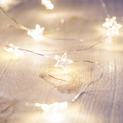 Immagine di Catena luminosa a 40 LED, con stelle, adatta per interni ed esterni, batteria e timer, Bianco caldo, 3