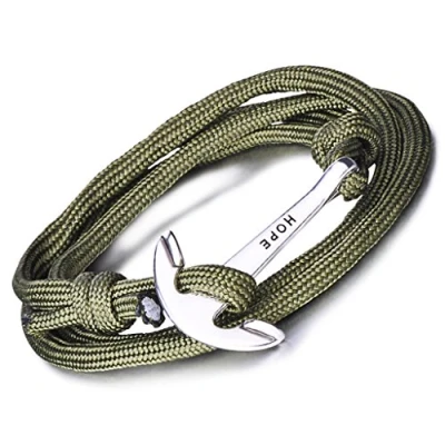 Immagine di Unendlich U Infinite Speranza, Braccialetto Intrecciato in Corda di Nylon, Multistrato, con Ciondolo a Forma Ancora, Confezione da 1 o 5 e Base Metal, Colore: Verde, cod. B2352 green