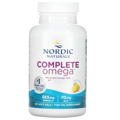 Immagine di Nordic Naturals Complete Omega 3, 565 mg, Con olio di borragine e GLA, 120 Capsule morbide, Gusto limone, Testato in Laboratorio, Senza Soia, Glutine, Non OGM