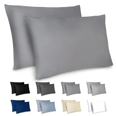 Immagine di Dreamzie Federe Cuscino Letto 50x70cm Set da 2 in Microfibra Spazzolata con Cerniera Certificate Oeko Tex Cuscini Matrimoniale Antracite