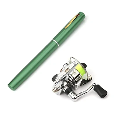 Immagine di Set di mulinelli da pesca con penna e mini tasca alta qualità, pieghevole, canna telescopica, kit combo per mulinello + 1 m / 1,4