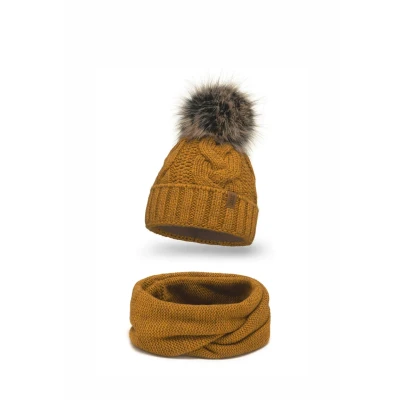 Immagine di Vivisence 7014 Beanie AND LOOP Scarf SET Scaldacollo, Donna, Taglia: One Size, Dark yellow