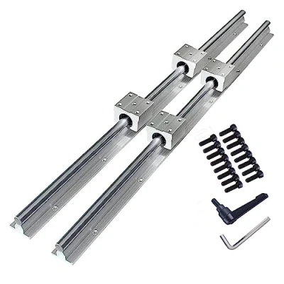 Immagine di GooEquip Guida Lineare SBR12 1000mm Set di Guide per Cuscinetti Lineari con 2 x Alberi da 1000 mm e 4 Blocchi SBR12UU, Scorrimento Inossidabile Fori Preforati