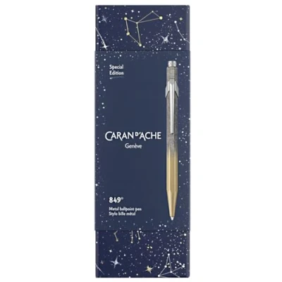 Immagine di Caran d&#039;Ache Cosmic Blue &#039;Gilded&#039; NM0849.224 Penna a sfera con fusto in alluminio, colore: Blu, clip metallo flessibile, colore tratto: nero, M, tratto