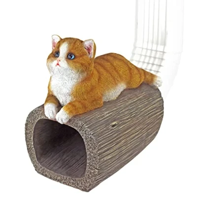 Immagine di Design Toscano Statuetta da Giardino Gattino Sputa Acqua, Resina, Multicolore, 20.5x14x20.5 cm
