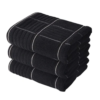 Immagine di Anyi strofinacci da cucina resistenti, assorbenti, con passante per appenderlo, 100% cotone, bar (40,6 x 66 cm, set 3) (nero)