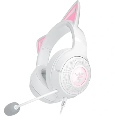 Immagine di Razer Kraken Kitty V2 Cuffia RGB cablata con orecchie per giochi e streaming (325 g, driver TriForce da 40 mm, microfono cardioide HyperClear, suono surround) Bianco