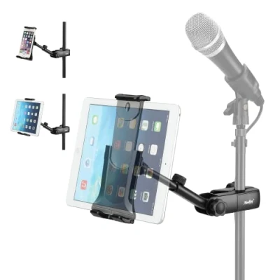 Immagine di Moukey Supporto Tablet per Microfono, Support Musica Porta Asta Regolabile a 360 iPad, iPhone, Android 4,7 12,9 Pollici Smartphone