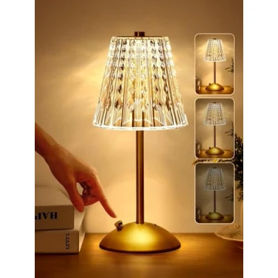 Immagine di One Fire Lampada da Tavolo Senza Fili, Dimmerabile Abat Jour Comodino Cristallo,3 Colori LED Ricaricabile Comodino, Camera, Salotto, Ufficio, Bar, Ristoranti