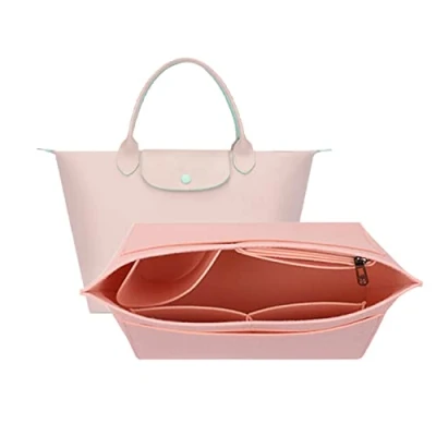 Immagine di D.DUO organizer per borsa, multi tasca in feltro, inserto pieghevole a portafoglio Longchamp (Rosa, Large)