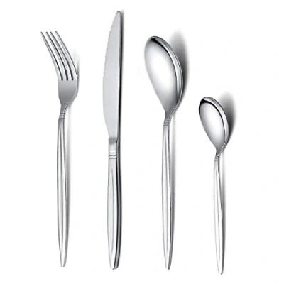 Immagine di HOMQUEN Set di Posate per in Argento da 24 Pezzi, Utensili Acciaio Inossidabile 6, Finitura a Specchio, Lavabile Lavastoviglie (Argento)