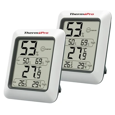 Immagine di ThermoPro TP50 Igrometro Digitale Termometro Interno Dell&#039;atmosfera e Indicatore di Umidità con Monitor Temperatura, 2 Pezzi
