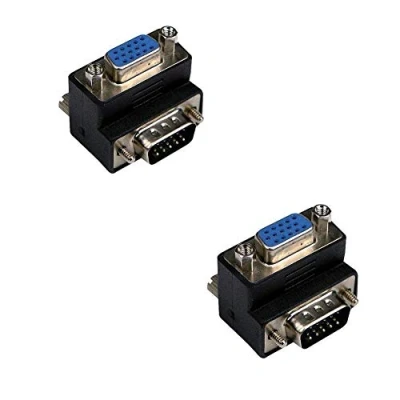 Immagine di Adattatore convertitore ad angolo retto da VGA maschio a femmina 15 pin SVGA, connettore per monitor LCD TV, 2 pezzi