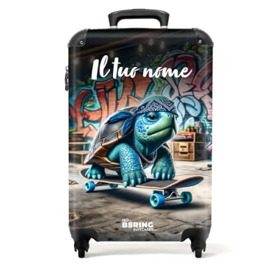 Immagine di NoBoringSuitcases.com Valigia Bambini, Trolley Bambino, Per 10 kg, Bambino Trolley, Bimbo, Personalizzabile, 55x40x20 cm (Tortue Blu)