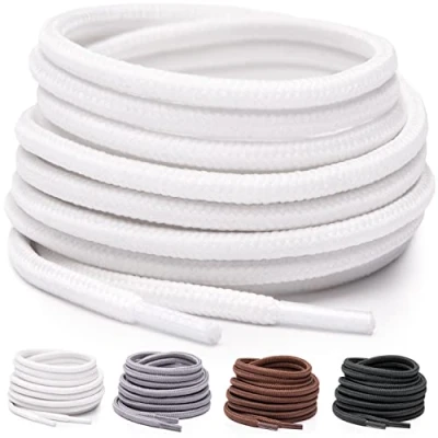 Immagine di Miscly Lacci Scarpe Rotondi [3 Paia] Stringhe Resistenti Per Da Ginnastica, Scarponcini E Stivali Diametro 4 mm (137cm, Bianco)